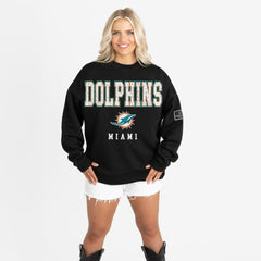 NFL Miami Dolphins Gameday Couture Women's Oversized Level Up Black Label Premium Fleece Sweatshirt