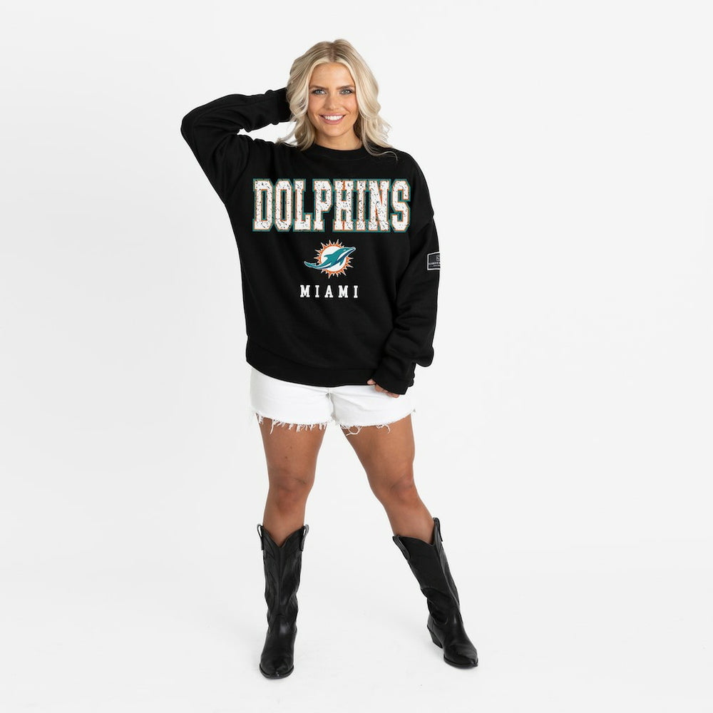 NFL Miami Dolphins Gameday Couture Women's Oversized Level Up Black Label Premium Fleece Sweatshirt