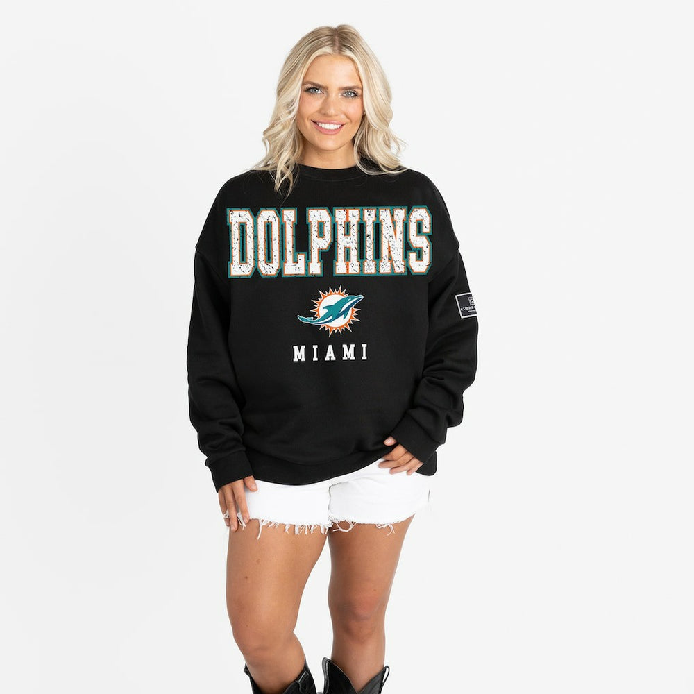 NFL Miami Dolphins Gameday Couture Women's Oversized Level Up Black Label Premium Fleece Sweatshirt