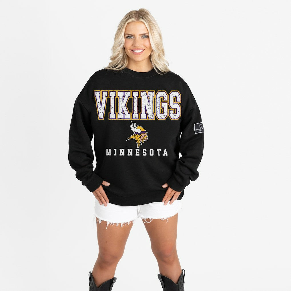 NFL Minnesota Vikings Gameday Couture Women's Oversized Level Up Black Label Premium Fleece Sweatshirt