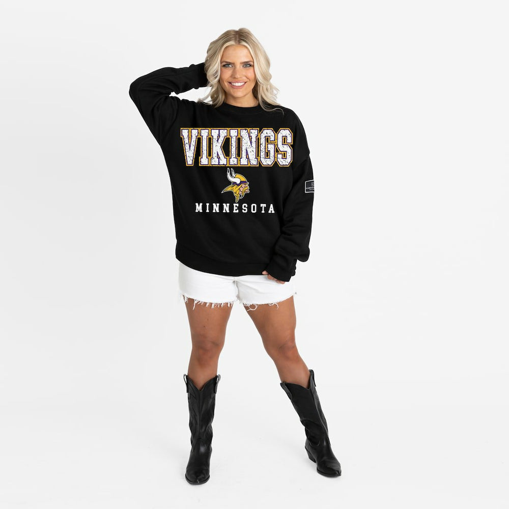 NFL Minnesota Vikings Gameday Couture Women's Oversized Level Up Black Label Premium Fleece Sweatshirt
