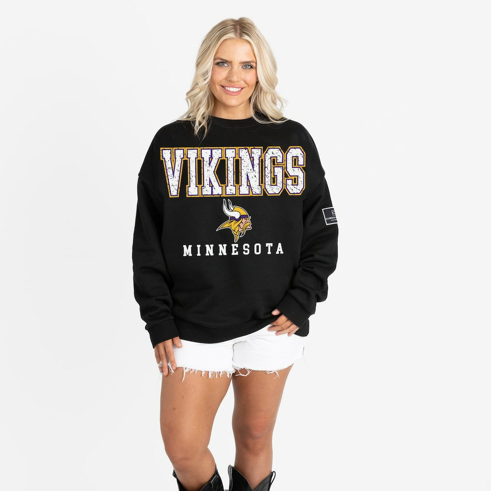 NFL Minnesota Vikings Gameday Couture Women's Oversized Level Up Black Label Premium Fleece Sweatshirt