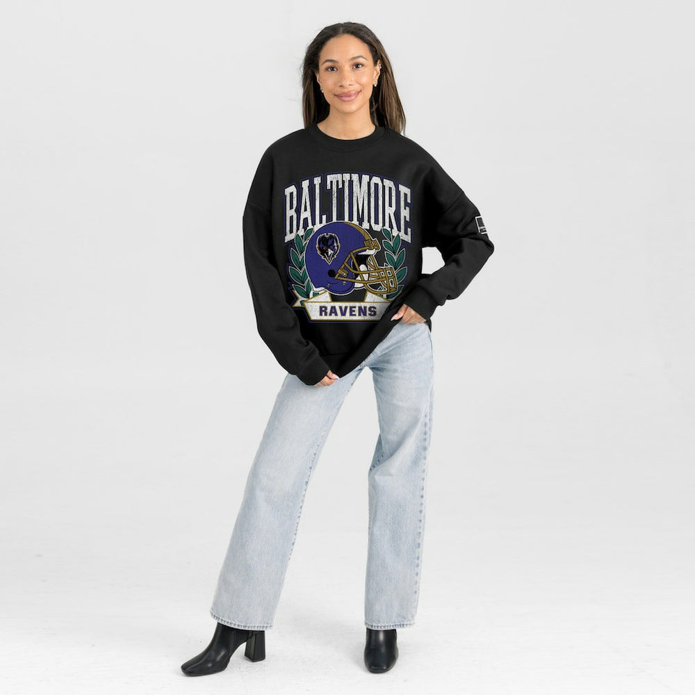 NFL Baltimore Ravens Gameday Couture Women's Oversized Victory Lane Black Label Premium Fleece Sweatshirt