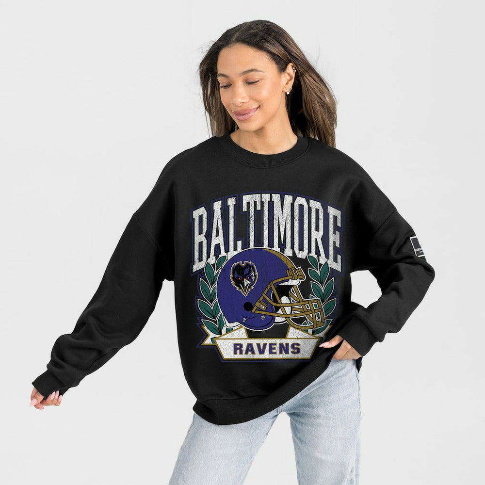 NFL Baltimore Ravens Gameday Couture Women's Oversized Victory Lane Black Label Premium Fleece Sweatshirt