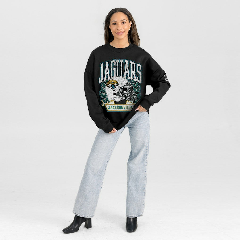 NFL Jacksonville Jaguars Gameday Couture Women's Oversized Victory Lane Black Label Premium Fleece Sweatshirt