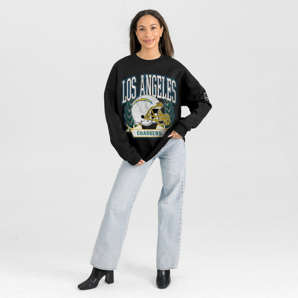 NFL Los Angeles Chargers Gameday Couture Women's Oversized Victory Lane Black Label Premium Fleece Sweatshirt