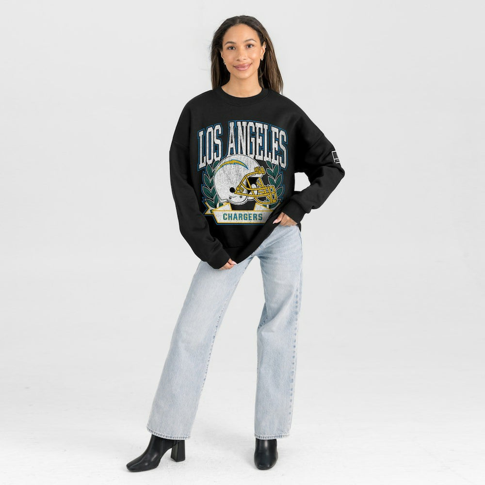 NFL Los Angeles Chargers Gameday Couture Women's Oversized Victory Lane Black Label Premium Fleece Sweatshirt