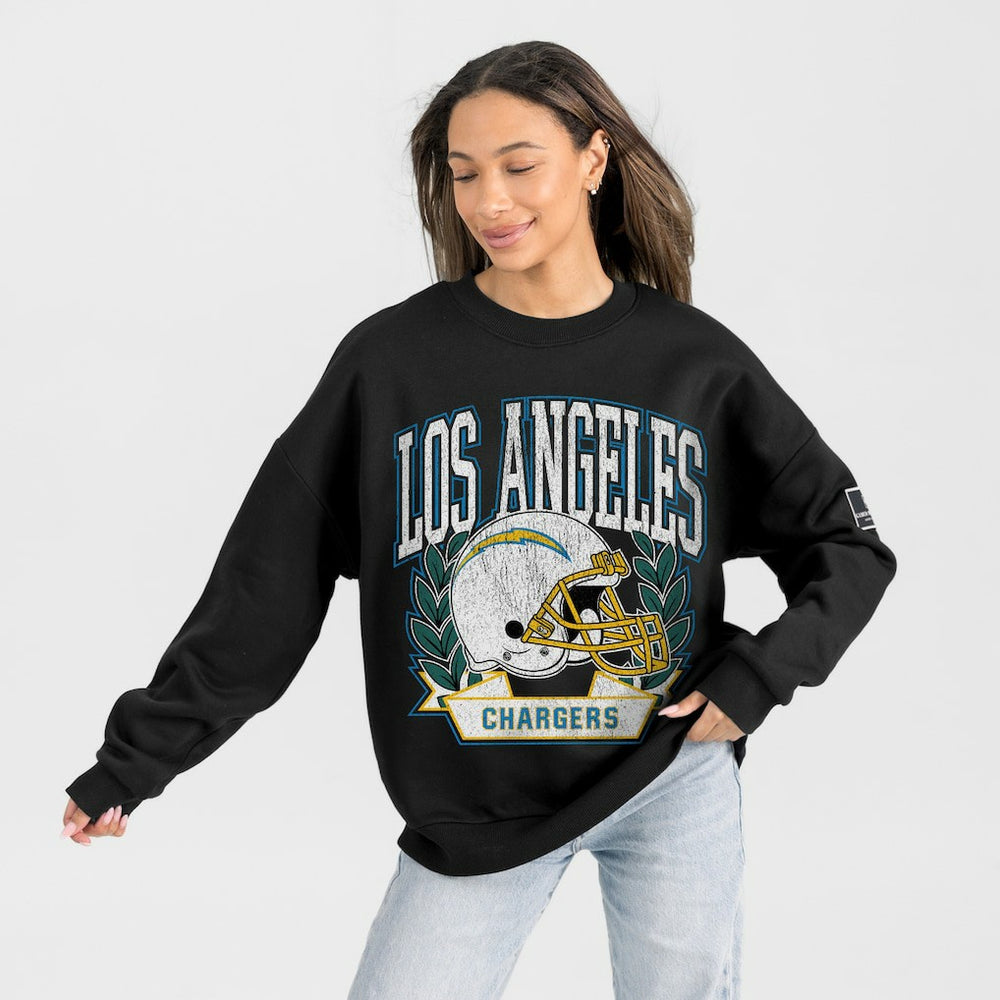 NFL Los Angeles Chargers Gameday Couture Women's Oversized Victory Lane Black Label Premium Fleece Sweatshirt
