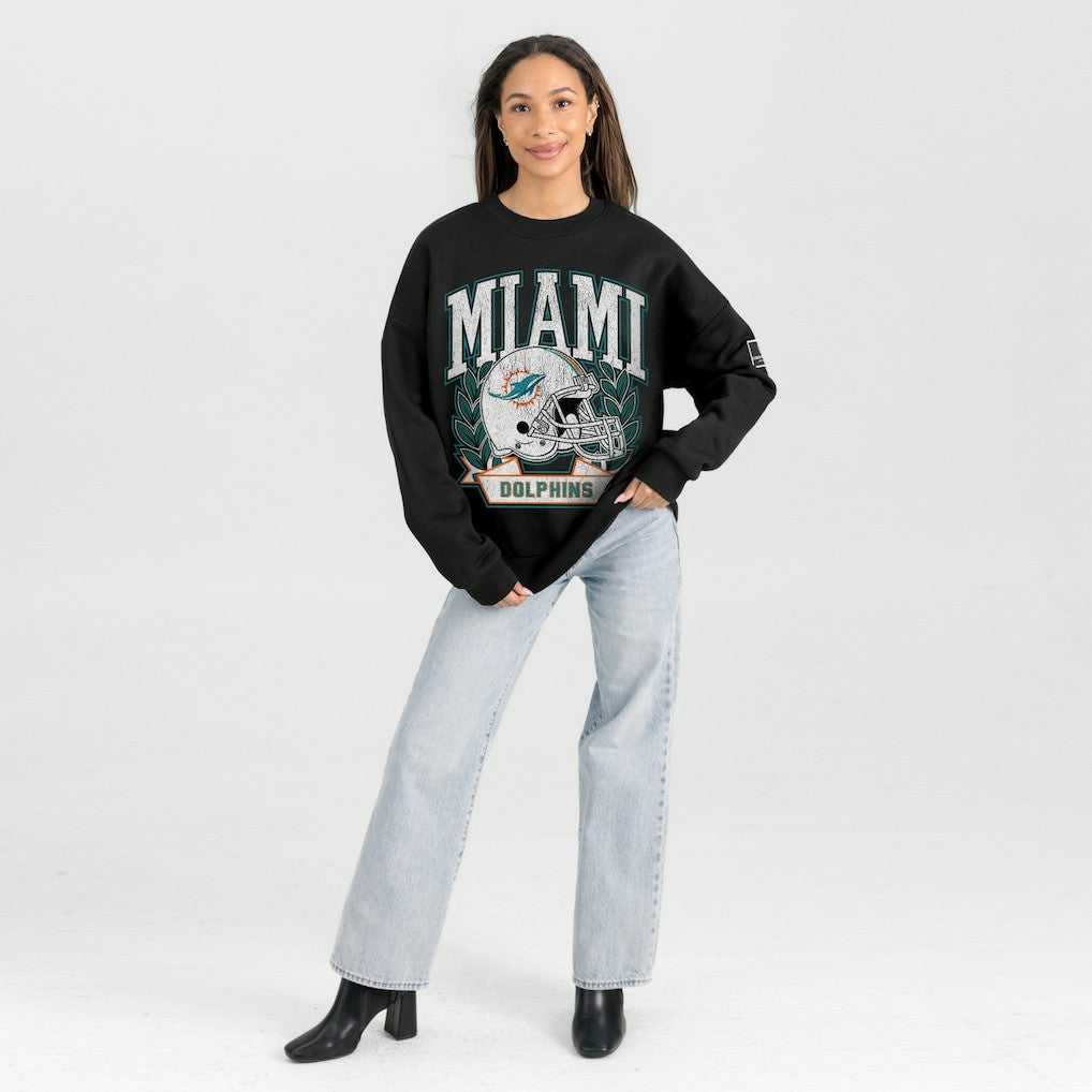 NFL Miami Dolphins Gameday Couture Women's Oversized Victory Lane Black Label Premium Fleece Sweatshirt