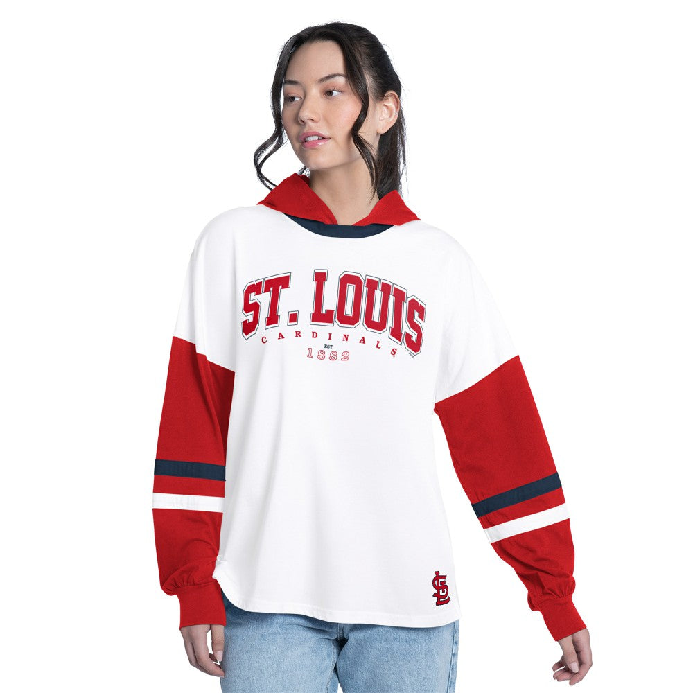St. Louis Cardinals G-III 4Her by Carl Banks Women's Key Player Oversized Hooded Long Sleeve T-Shirt - White/Red