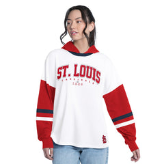 St. Louis Cardinals G-III 4Her by Carl Banks Women's Key Player Oversized Hooded Long Sleeve T-Shirt - White/Red