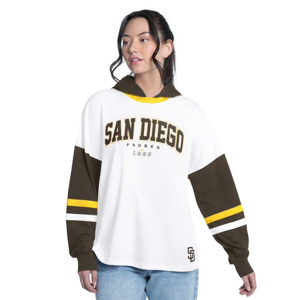 San Diego Padres G-III 4Her by Carl Banks Women's Key Player Oversized Hooded Long Sleeve T-Shirt - White/Brown