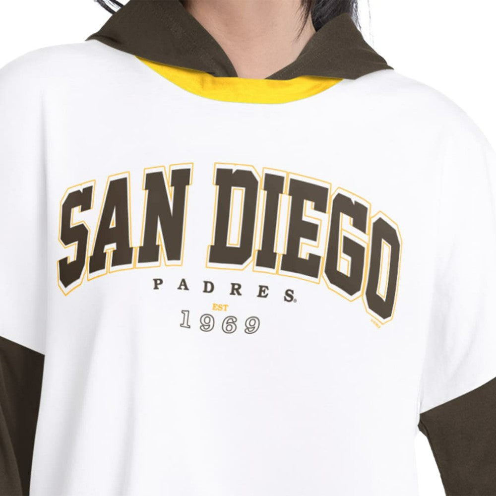 San Diego Padres G-III 4Her by Carl Banks Women's Key Player Oversized Hooded Long Sleeve T-Shirt - White/Brown