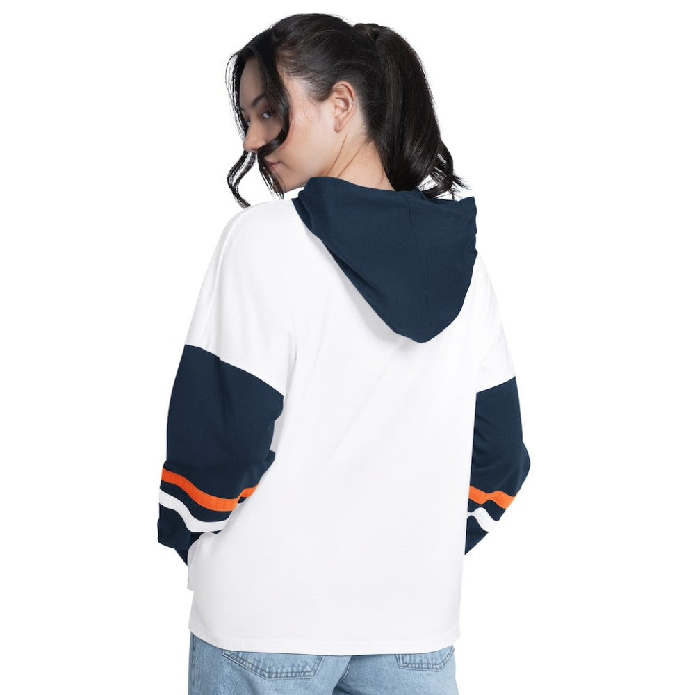 Detroit Tigers G-III 4Her by Carl Banks Women's Key Player Oversized Hooded Long Sleeve T-Shirt - White/Navy