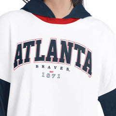 Atlanta Braves G-III 4Her by Carl Banks Women's Key Player Oversized Hooded Long Sleeve T-Shirt - White/Navy