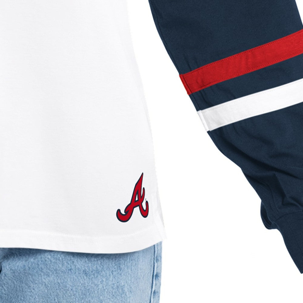 Atlanta Braves G-III 4Her by Carl Banks Women's Key Player Oversized Hooded Long Sleeve T-Shirt - White/Navy