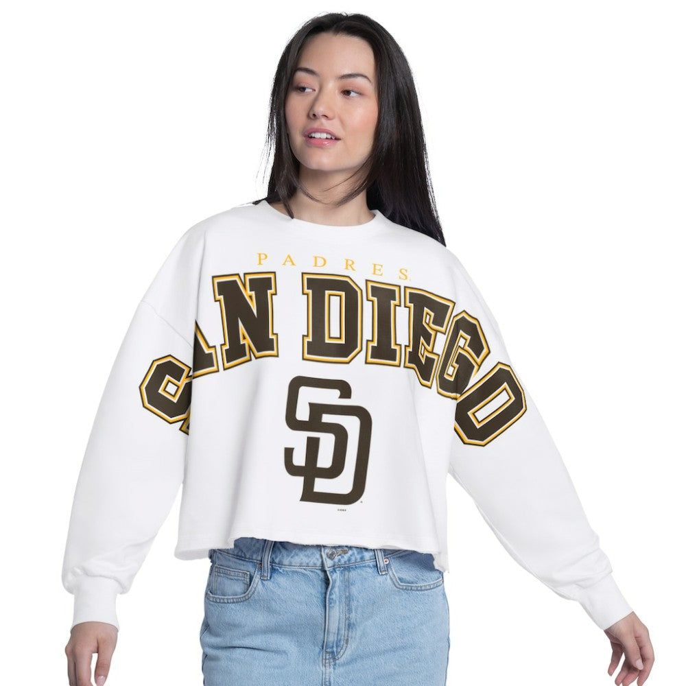 San Diego Padres G-III 4Her by Carl Banks Women's Bleachers Cropped Pullover Sweatshirt - White