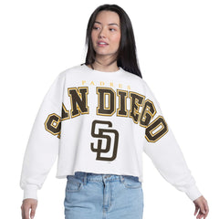 San Diego Padres G-III 4Her by Carl Banks Women's Bleachers Cropped Pullover Sweatshirt - White