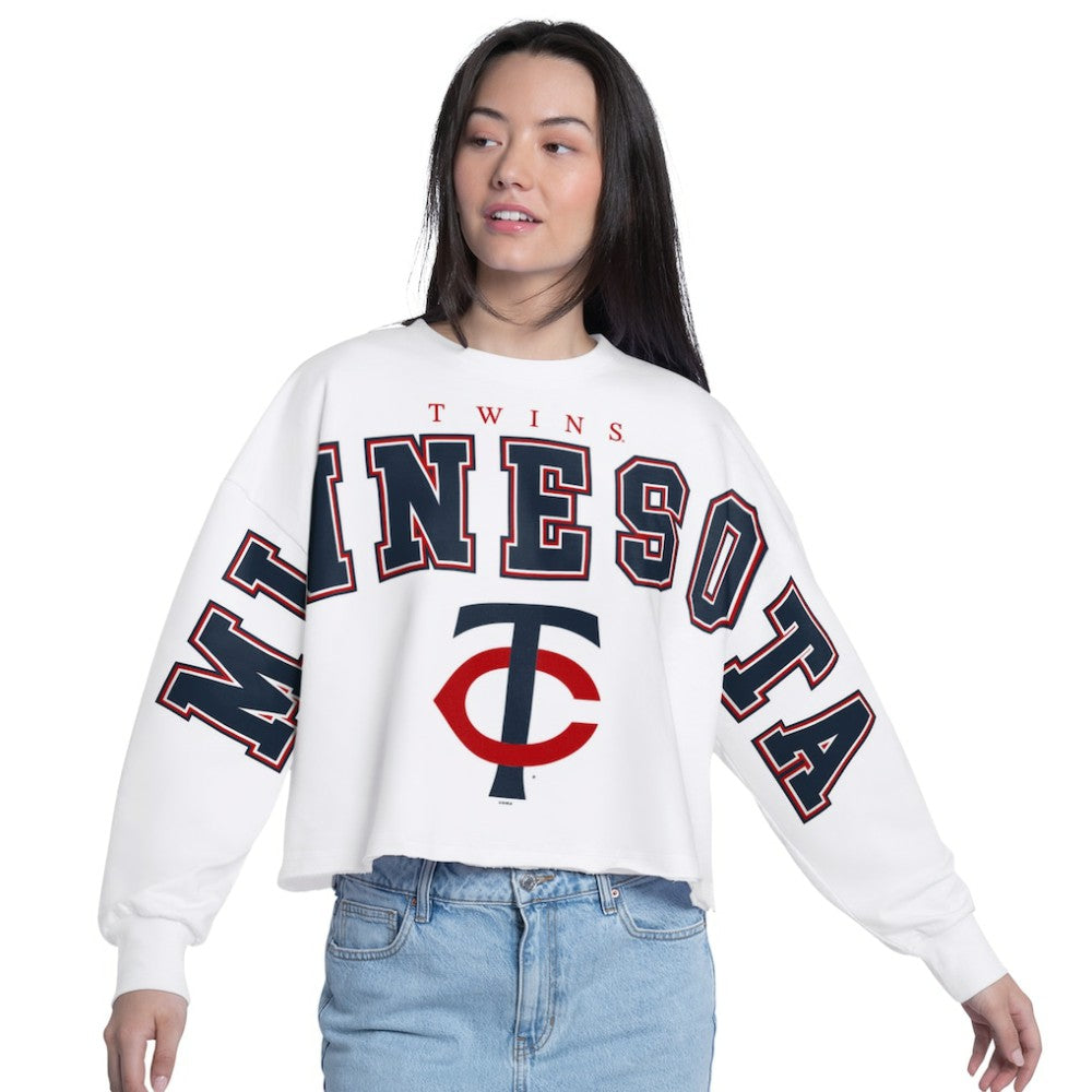Minnesota Twins G-III 4Her by Carl Banks Women's Bleachers Cropped Pullover Sweatshirt - White