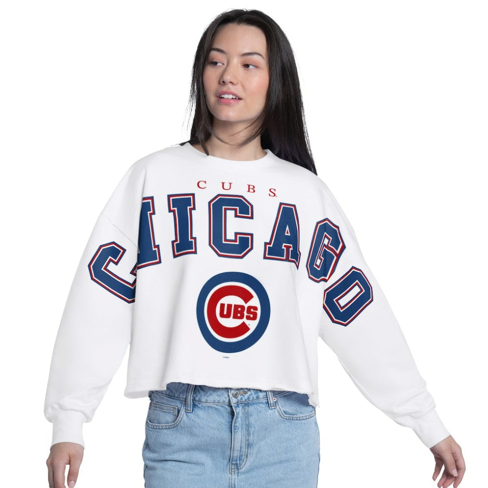 Chicago Cubs G-III 4Her by Carl Banks Women's Bleachers Cropped Pullover Sweatshirt - White