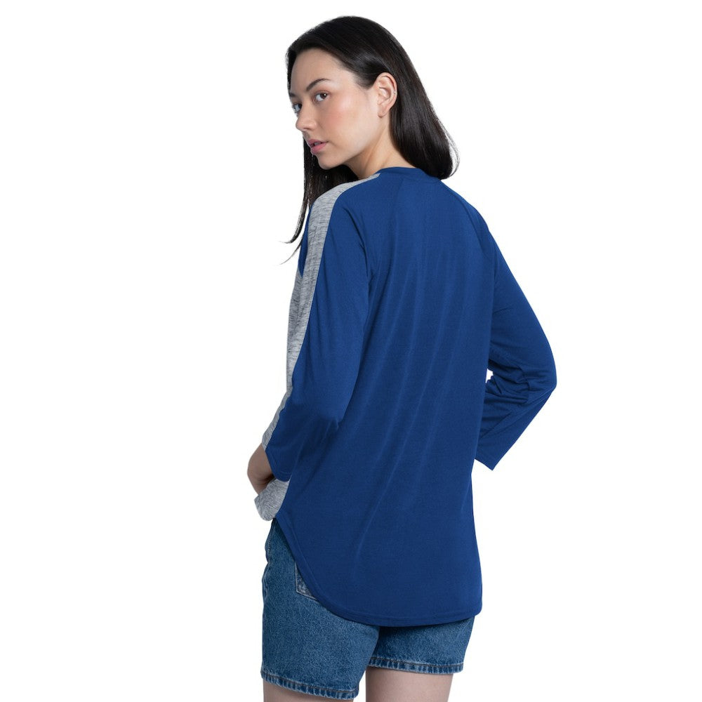 Los Angeles Dodgers G-III 4Her by Carl Banks Women's Speed Training 3/4-Sleeve Rhinestone V-Neck T-Shirt - Royal/Heather Royal