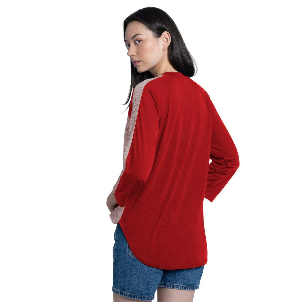 Philadelphia Phillies G-III 4Her by Carl Banks Women's Speed Training 3/4-Sleeve Rhinestone V-Neck T-Shirt - Red/Heather Red