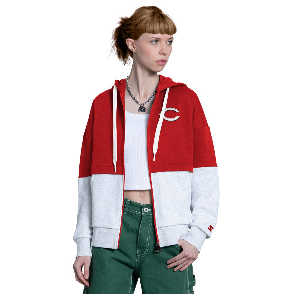 Cincinnati Reds Starter Women's Wishbone Full-Zip Hoodie - Red/Heather Gray