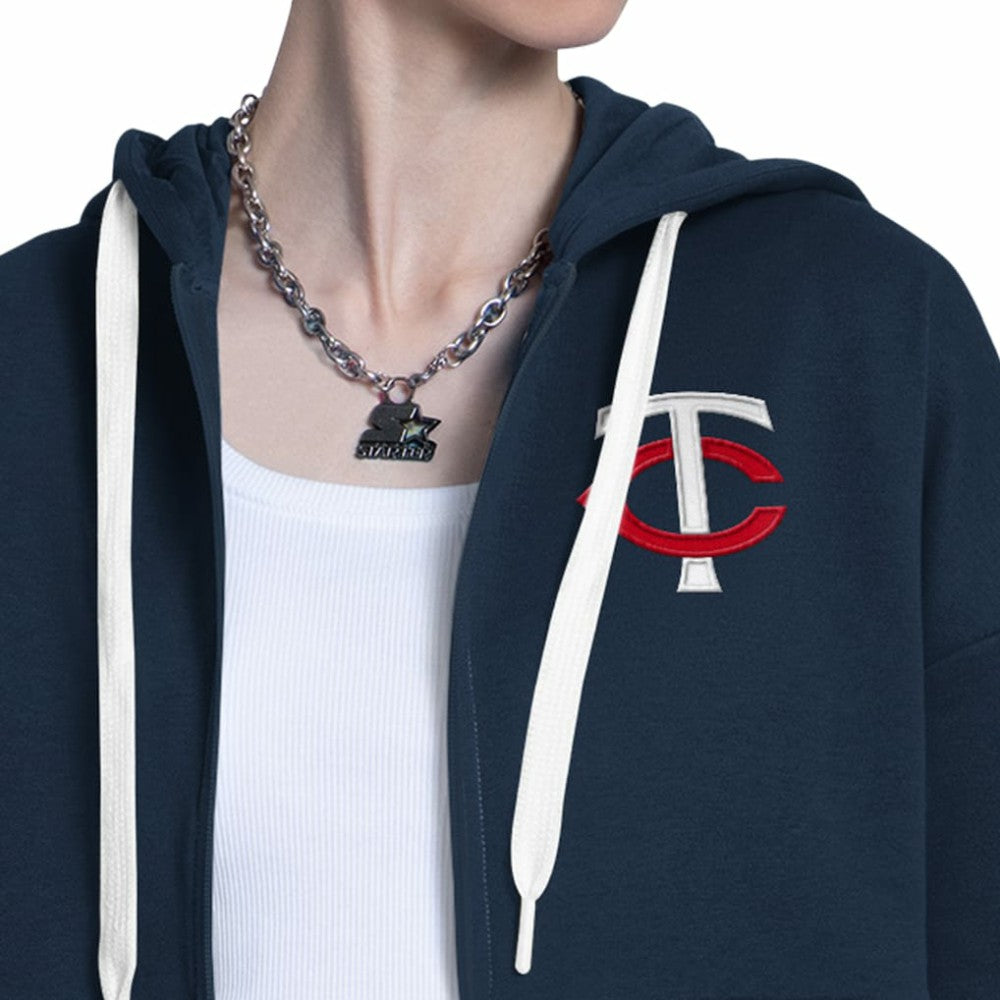 Minnesota Twins Starter Women's Wishbone Full-Zip Hoodie - Navy/Heather Gray