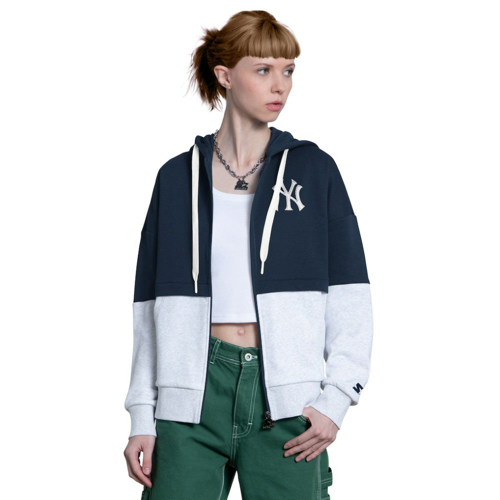 New York Yankees Starter Women's Wishbone Full-Zip Hoodie - Navy/Heather Gray