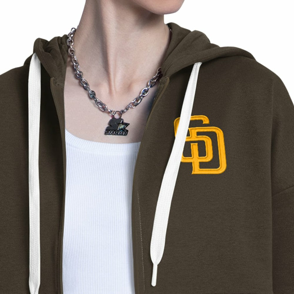San Diego Padres Starter Women's Wishbone Full-Zip Hoodie - Brown/Heather Gray