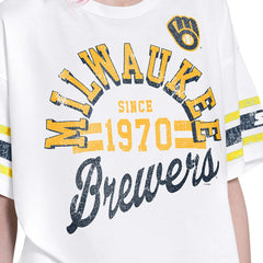Milwaukee Brewers Starter Women's Cropped Hurry Up Offense T-Shirt - White