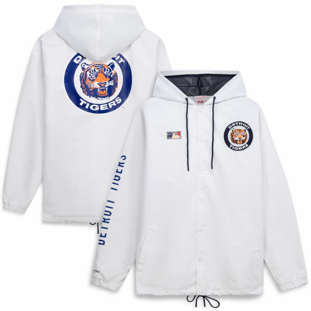 Detroit Tigers Big & Tall Full-Snap Hooded Jacket - White | Mitchell & Ness
