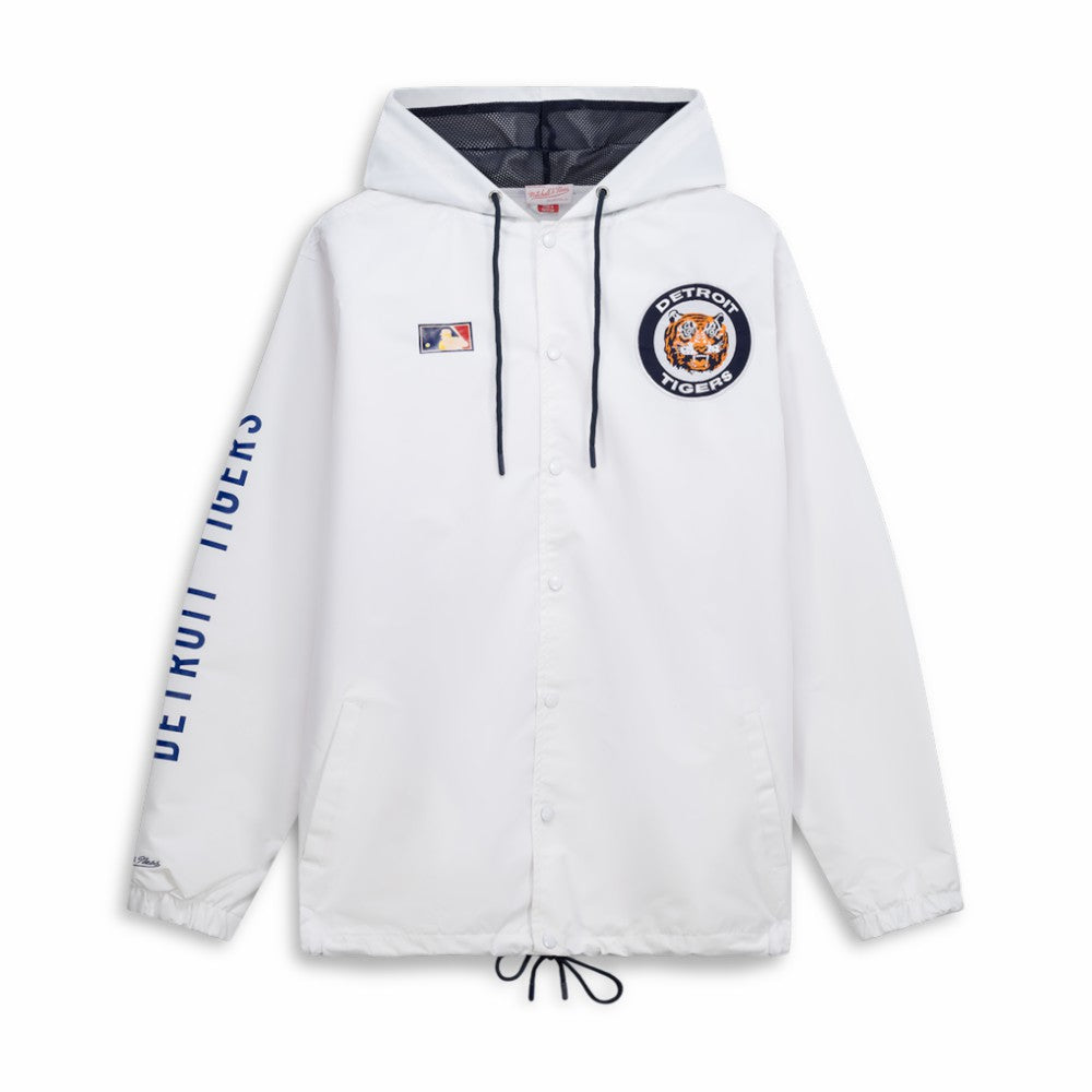 Detroit Tigers Big & Tall Full-Snap Hooded Jacket - White | Mitchell & Ness