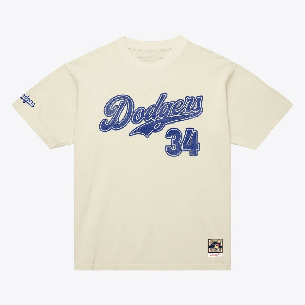 Fernando Valenzuela Los Angeles Dodgers Cooperstown Collection Throwback Name & Number T-Shirt - Cream | Mitchell & Ness