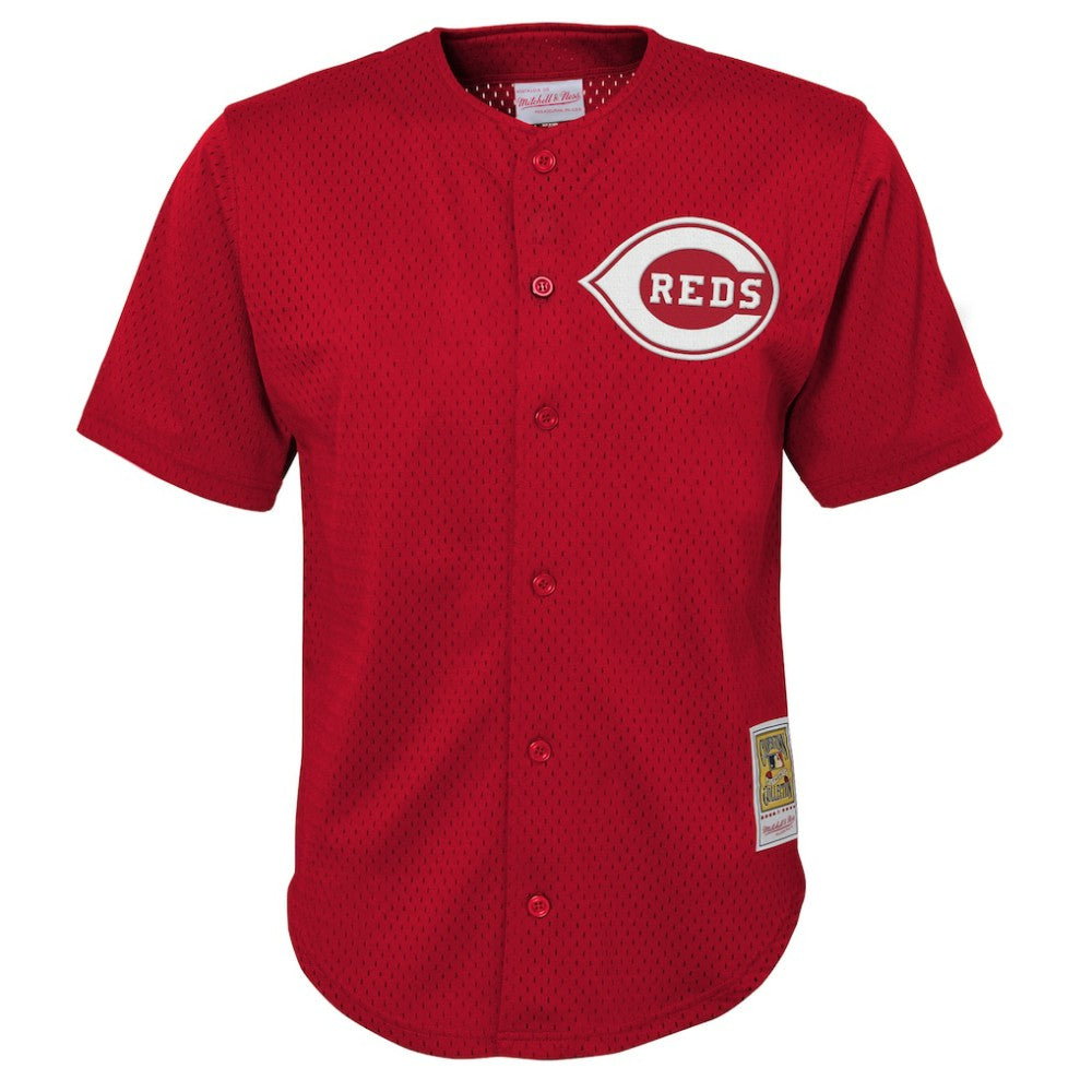 Deion Sanders Cincinnati Reds Youth Cooperstown Mesh Batting Practice Jersey - Red | Mitchell & Ness
