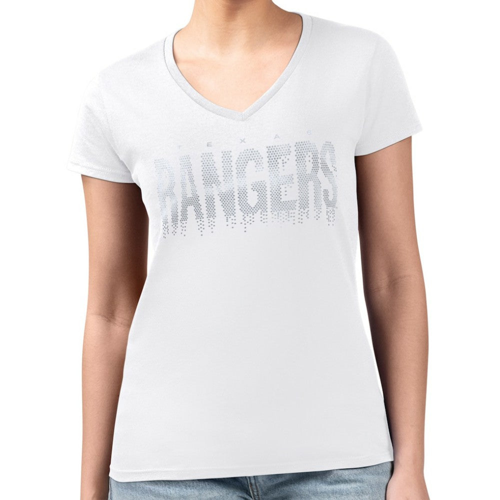 Texas Rangers G-III 4Her by Carl Banks Women's Metallic Drop Lightweight V-Neck T-Shirt - White