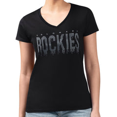 Colorado Rockies G-III 4Her by Carl Banks Women's Metallic Drop Lightweight V-Neck T-Shirt - Black