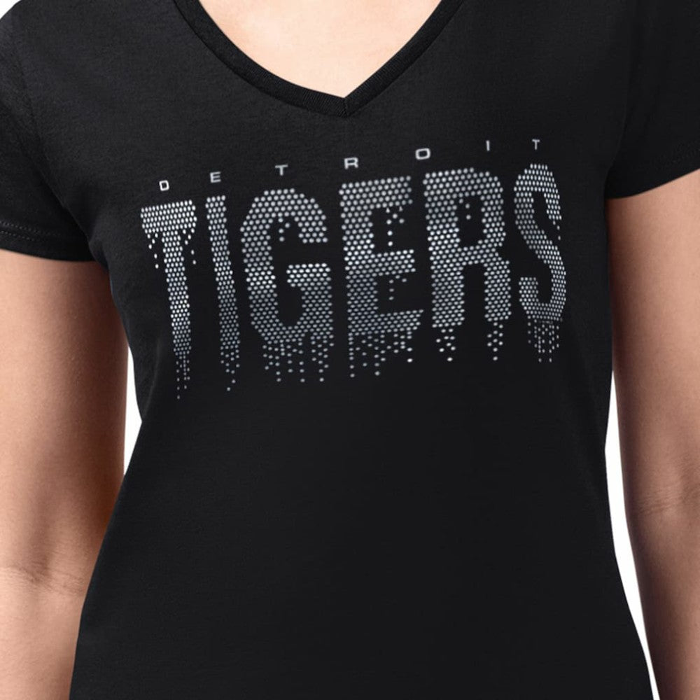 Detroit Tigers G-III 4Her by Carl Banks Women's Metallic Drop Lightweight V-Neck T-Shirt - Black