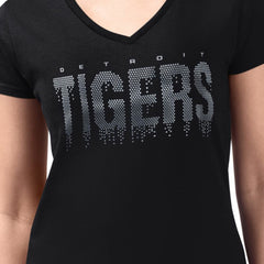 Detroit Tigers G-III 4Her by Carl Banks Women's Metallic Drop Lightweight V-Neck T-Shirt - Black