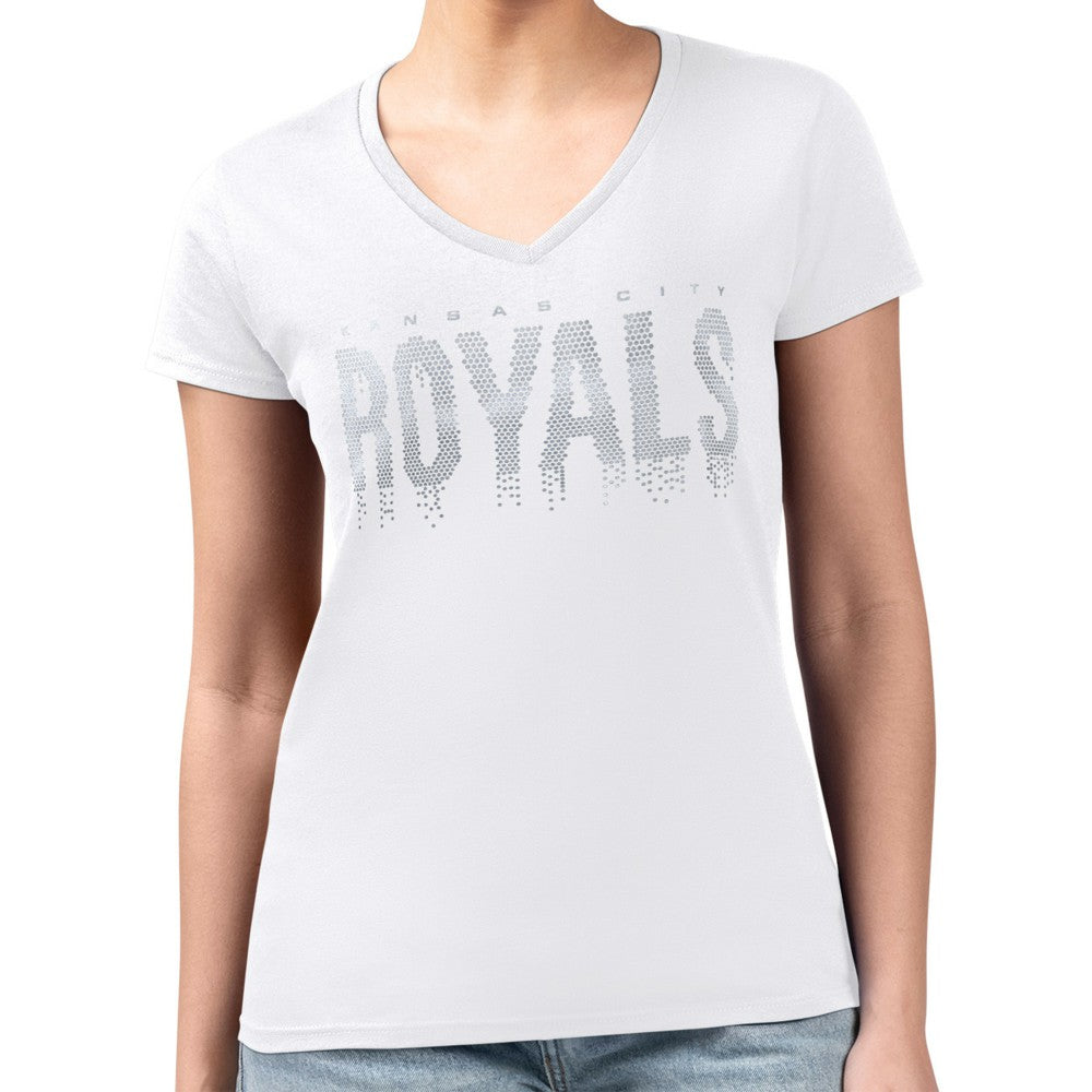 Kansas City Royals G-III 4Her by Carl Banks Women's Metallic Drop Lightweight V-Neck T-Shirt - White
