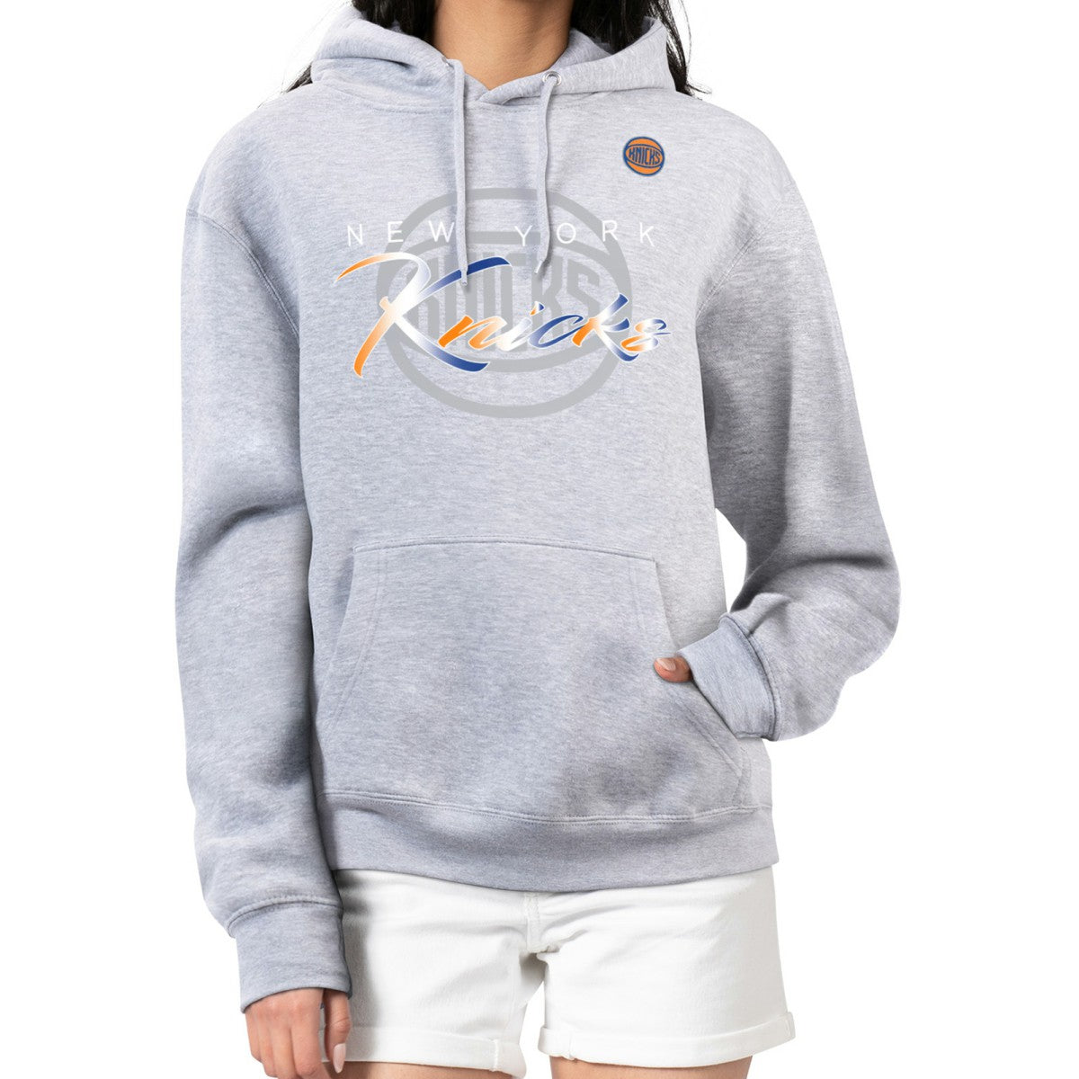 New York Knicks G-III 4Her by Carl Banks Women's Shadow Logo Tri-Blend Fleece Hoodie - Gray sale