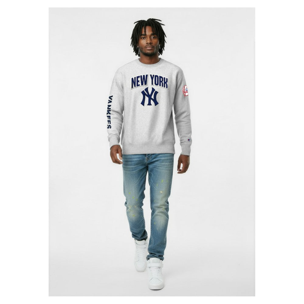 New York Yankees Champion Reverse Weave Chenille Sweatshirt - Gray