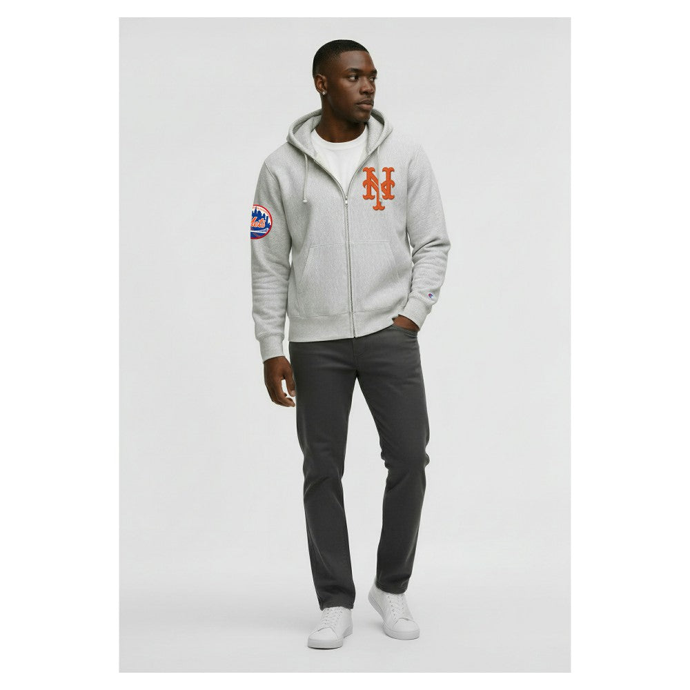 New York Mets Champion Reverse Weave Chenille Full-Zip Hoodie - Gray