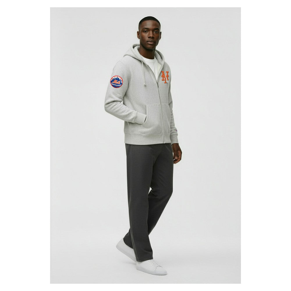 New York Mets Champion Reverse Weave Chenille Full-Zip Hoodie - Gray