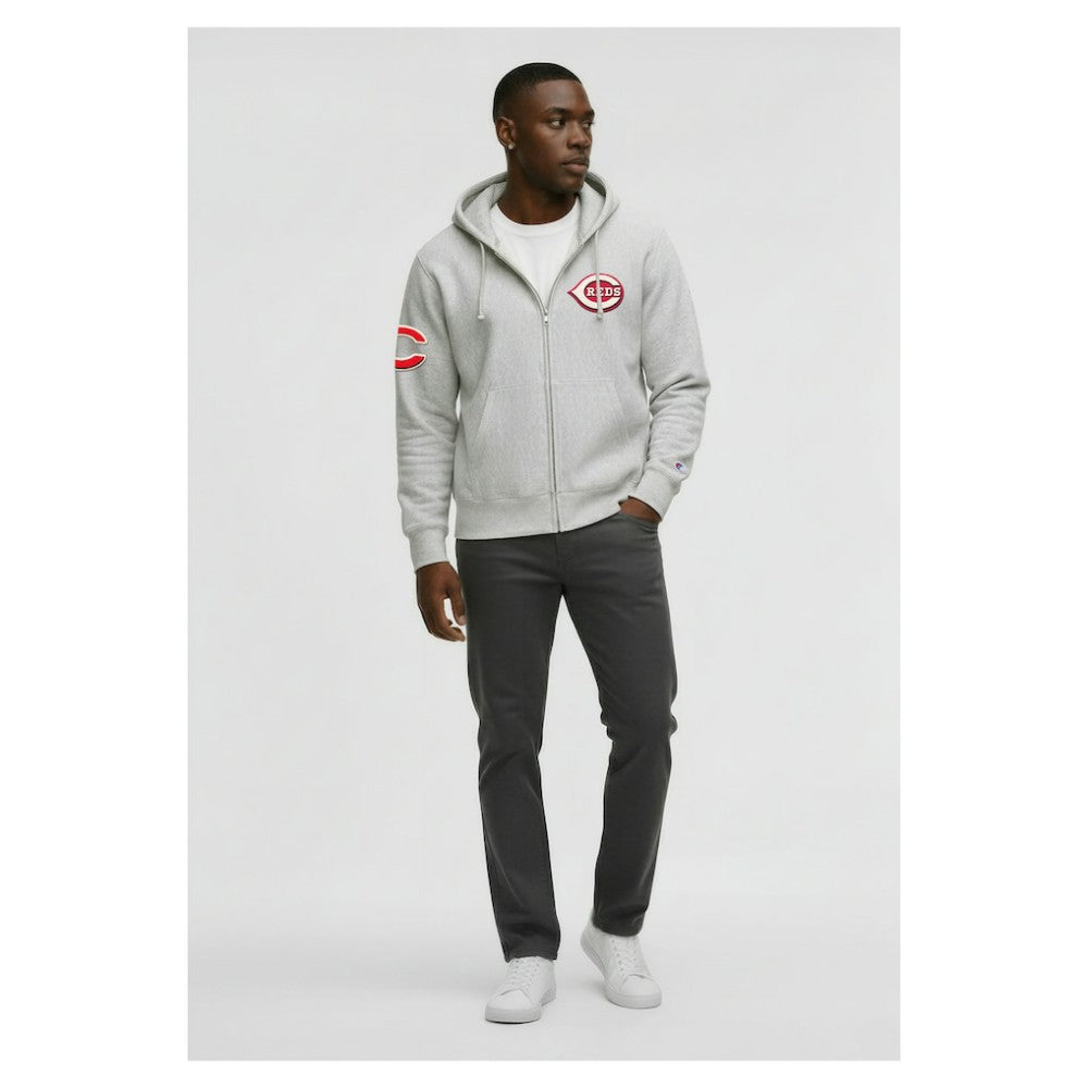 Cincinnati Reds Champion Reverse Weave Chenille Full-Zip Hoodie - Gray