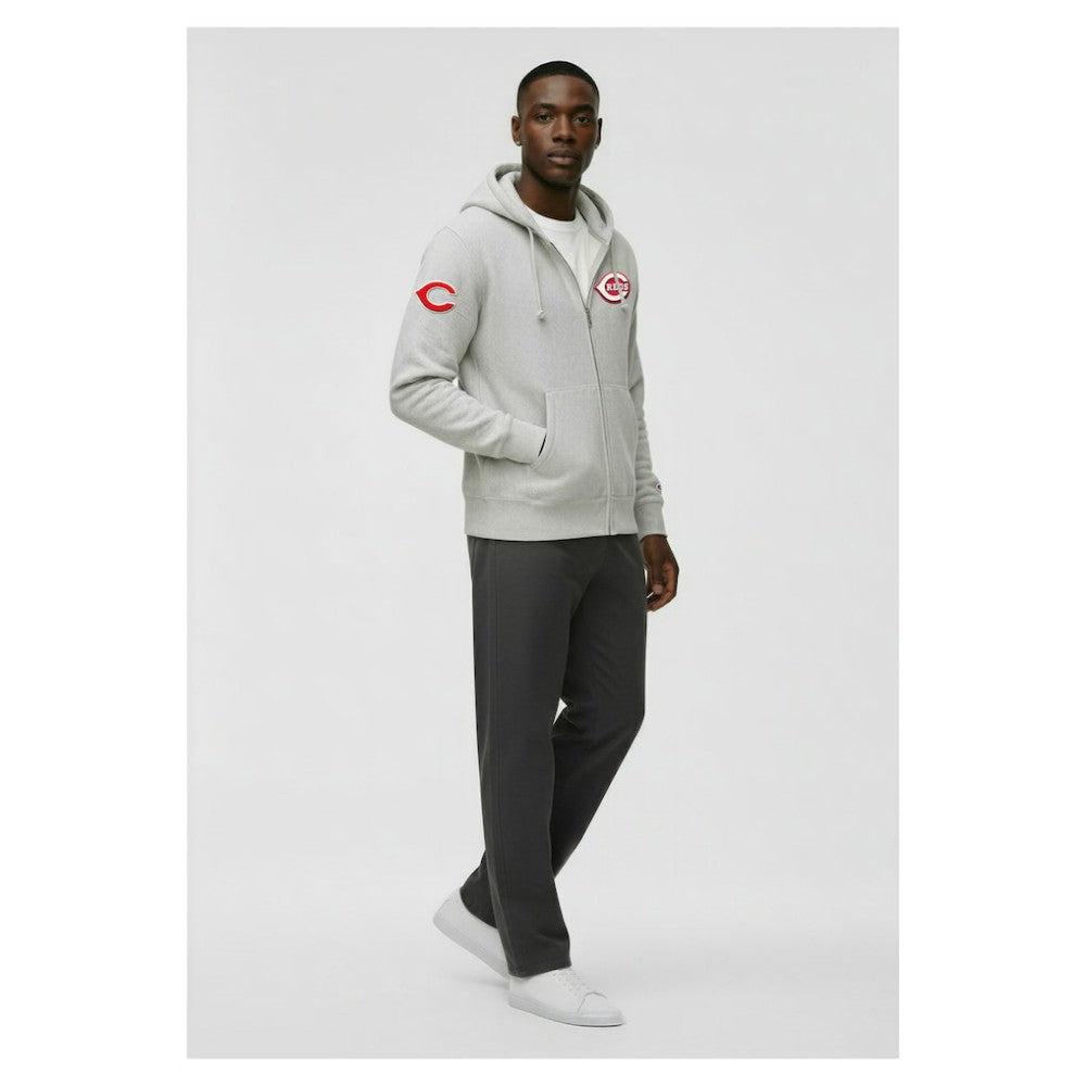 Cincinnati Reds Champion Reverse Weave Chenille Full-Zip Hoodie - Gray