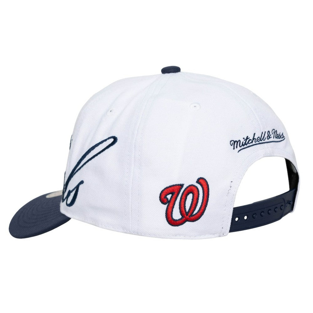 Washington Nationals Unisex XL Script Pro Crown Adjustable Hat - White/Navy | Mitchell & Ness