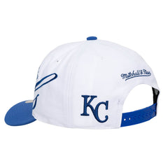 Kansas City Royals Unisex XL Script Pro Crown Snapback Hat - White/Royal | Mitchell & Ness