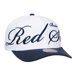 Boston Red Sox Unisex XL Script Pro Crown Snapback Hat - White/Navy | Mitchell & Ness