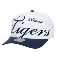 Detroit Tigers Unisex XL Script Pro Crown Snapback Hat - White/Navy | Mitchell & Ness